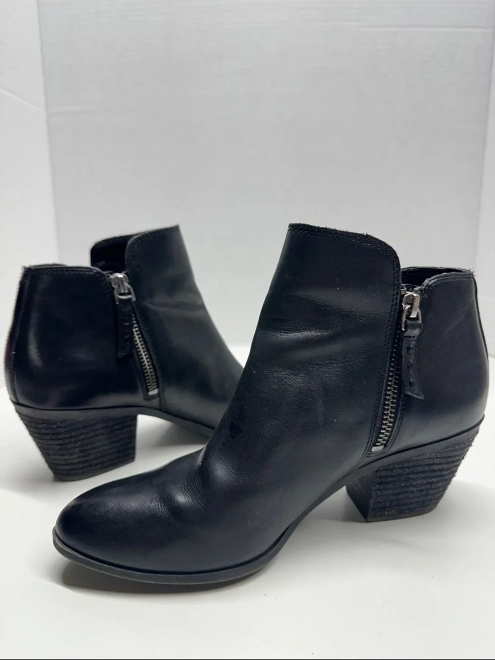 Frye Judith Ankle Boots Booties Block High Heeled Double Zip Up Black Size 7